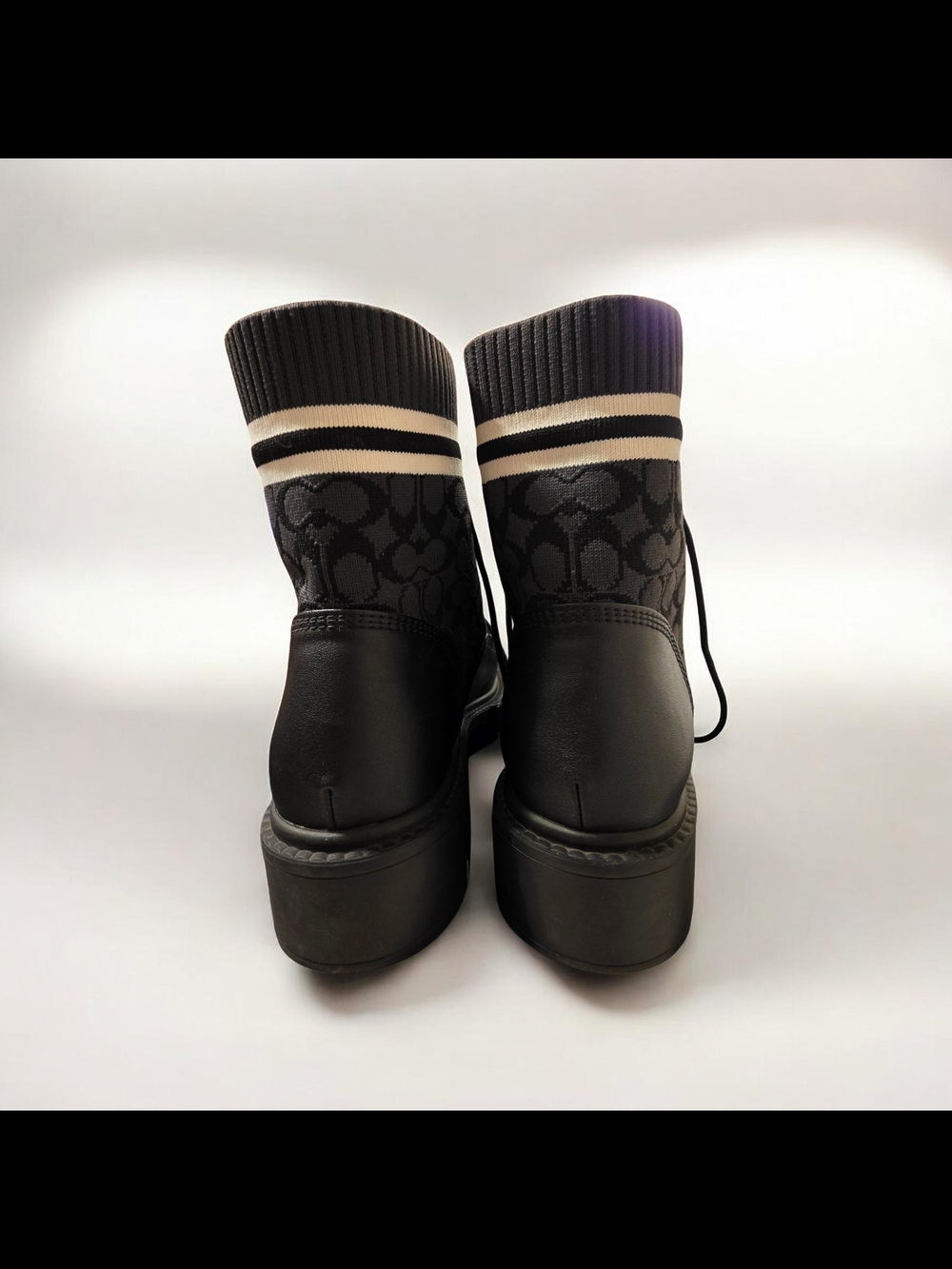 COACH Livia Signature Knit Combat Booties Black Size 8 (With Box) - Picture 4 of 13